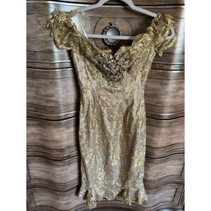 Mandalay gold lace midi dress size 4 nwot